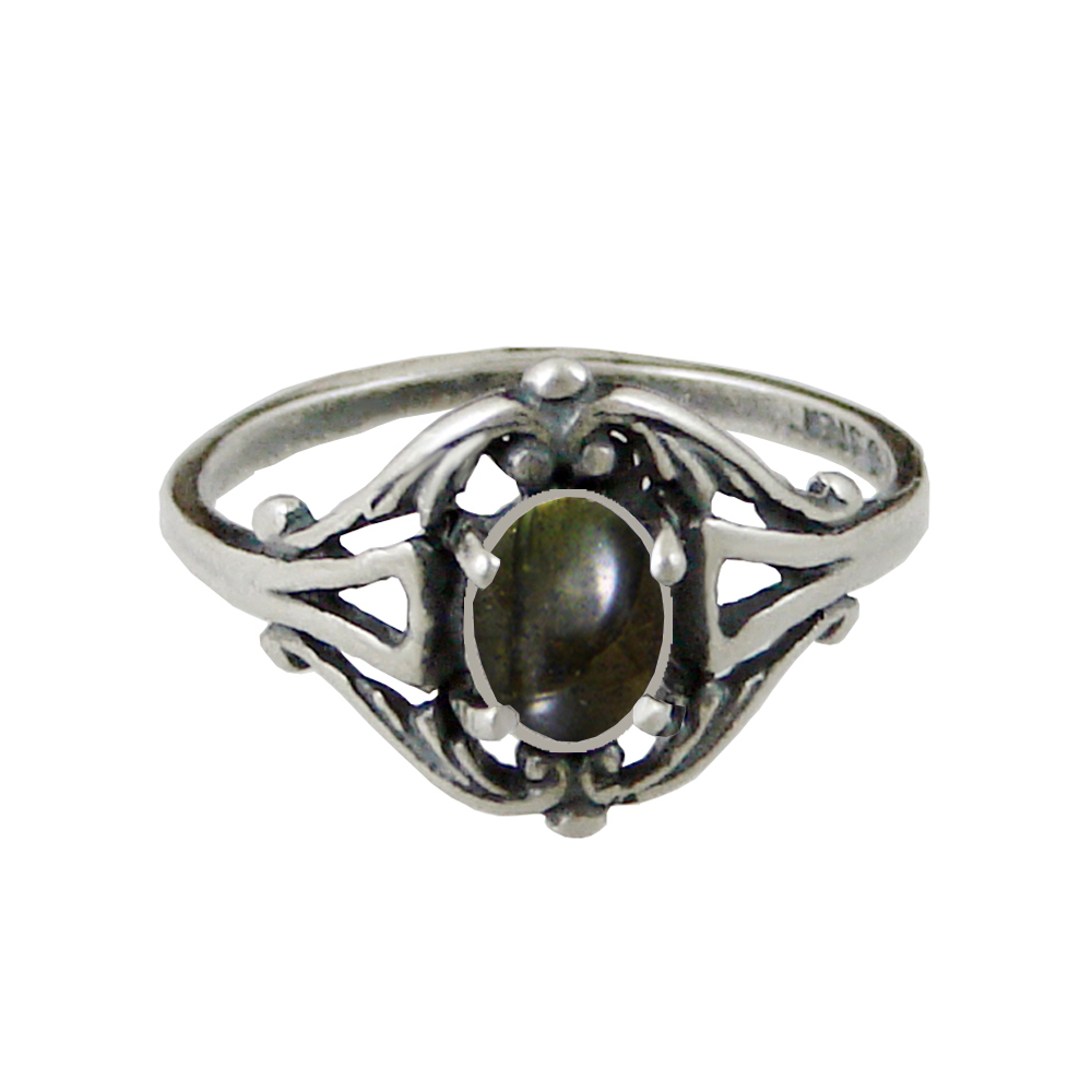 Sterling Silver Filigree Ring With Spectralite Size 9